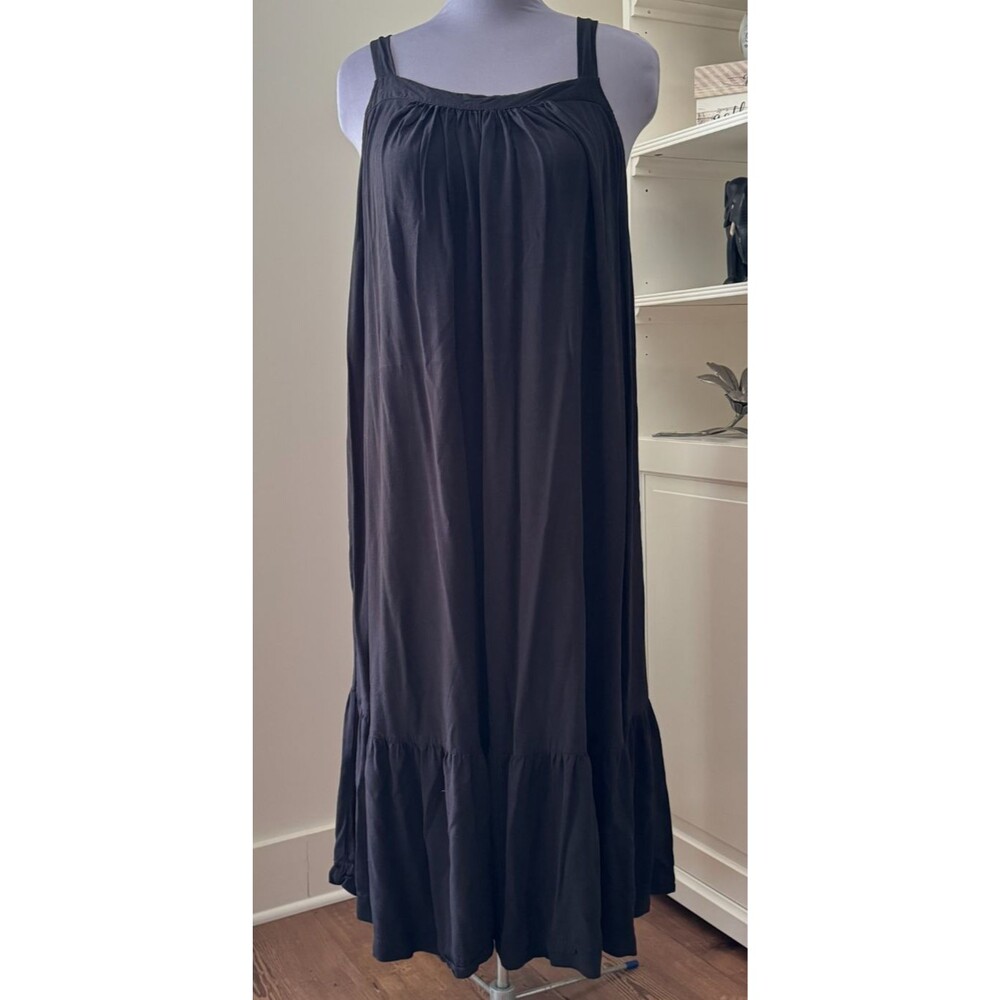 Terra & Sky Sundress 1X Plus Black Ruffle Boho Hippie Festival